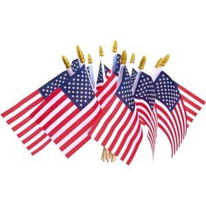 12 Pcs Small American Flags On Stick, Patriotic Decorations Small 4"x6"